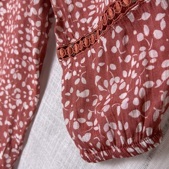 Y2K COMO blouse,women S, boho ,EC,Embroidered,cut outs, yoke,festival,pink/rust - Picture 6 of 16